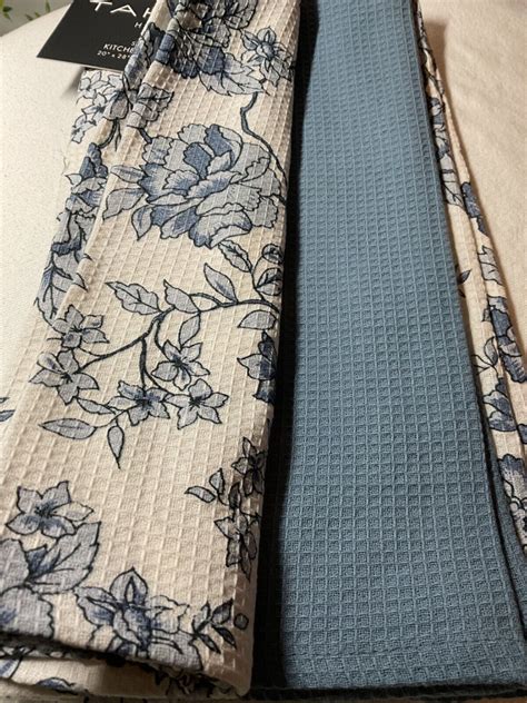 TAHARI HOME KITCHEN TOWELS (3) BLUE FLOWERS 20 X 28 100% COTTON NWT | eBay