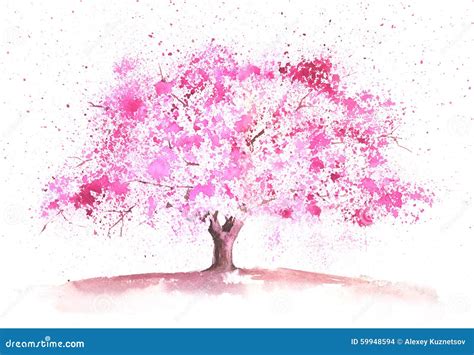 Watercolor Spring Tree Stock Illustration Image 59948594
