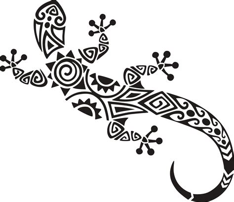 Lizard Or Gecko In Maori Polynesian Style Tattoo Sketch