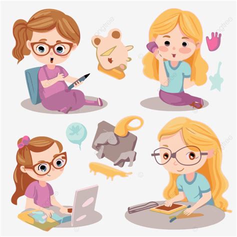 Activities Clipart Cartoon Girls Working On Computers Vector