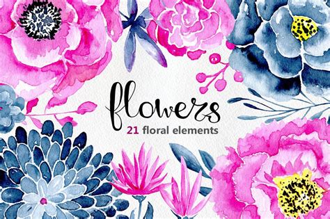 21 Watercolor Floral Elements Floral Watercolor Watercolor Flowers