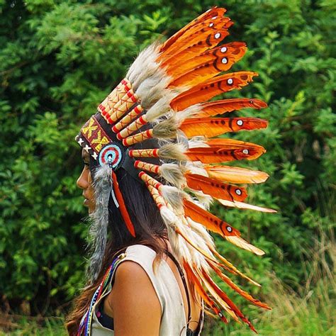 Dark Orange Chief Headdress 65cm Indian Headdress Novum Crafts
