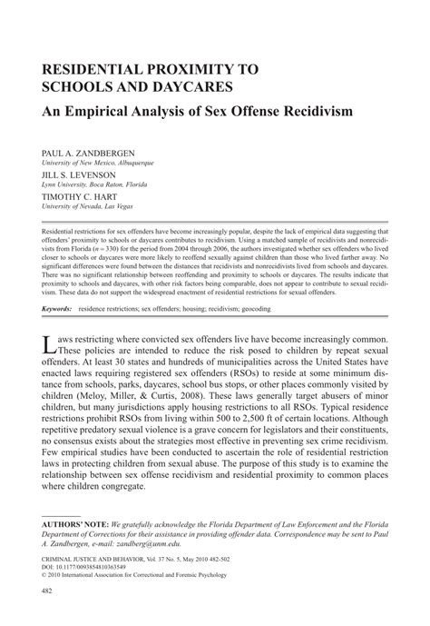 Pdf Residential Proximity To Schools And Daycares An Empirical Analysis Of Sex Offense Recidivism