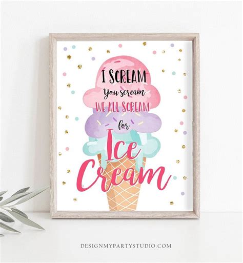 Ice Cream Sign I Scream You Scream We All Scream For Ice Cream Etsy