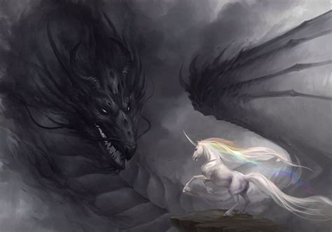 Dragon Vs Unicorn Illustration Dimaginaire Image Cheval Art