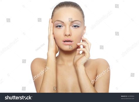 Portrait Of A Beautiful Nude Female Girl Model Big Lips On White