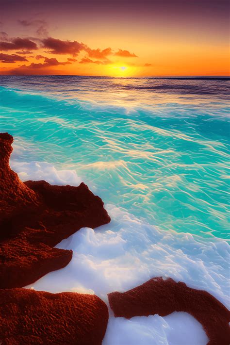 Hawaii Ocean Beach Coast Sunset White Sand Hd Wallpaper Landscape · Creative Fabrica