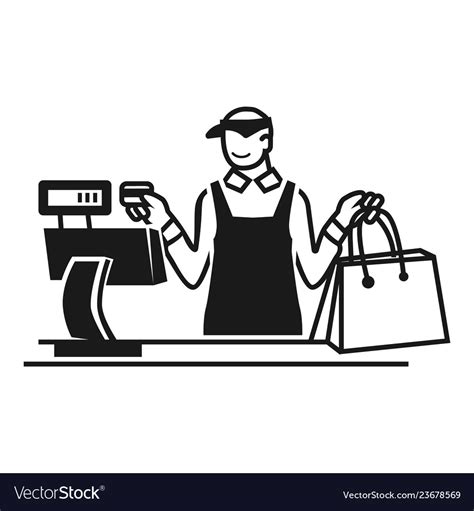Seller At The Cash Register Icon Simple Style Vector Image
