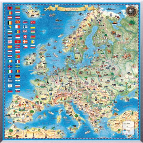 Modern Europe Pictorial Map With All The Important Landmarks Large