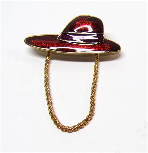 Vintage Red Hat Eyeglass Holder Brooch Pin By Robotshopandmore