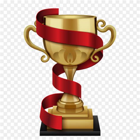 Champion Golden Trophy Cup With Red Winner Ribbon On Transparent