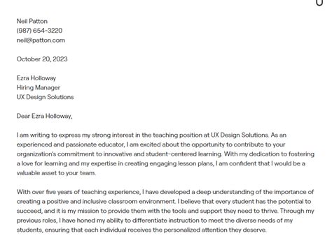 Cover Letter For Teacher Position Creative Letter