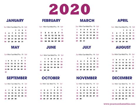 2020 Calendars In Pdf Download Templates Of Calendar 2020 Free