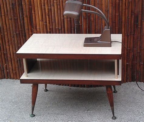 Mid Century End Table Two Tiered Wood With Laminate Top 1960s