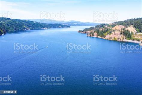 Coeur Dalene Lake And Highway Aerial View Stock Photo Download Image