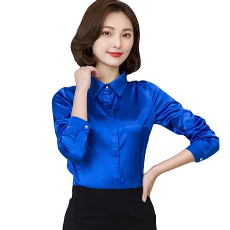 2019 women silk satin blouse button long sleeve lapel ladies office work shirts elegant female