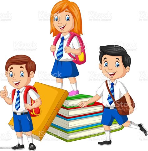 Happy School Children With Stack Of Book Stock Illustration Download