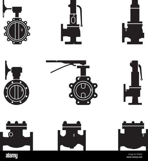 Industrial Valves Icon Set Silhouette Vector Stock Vector Image And Art