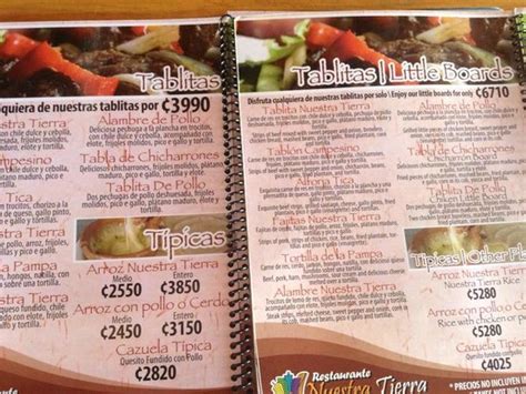 menu precios doble en el menu en ingles fotografía de restaurante nuestra tierra san jose