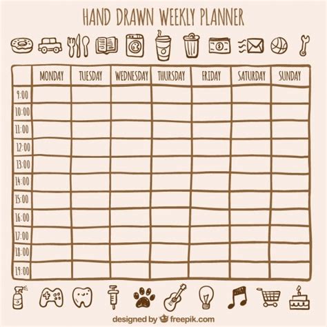 Premium Vector Hand Drawn Weekly Planner With Sketches Elements