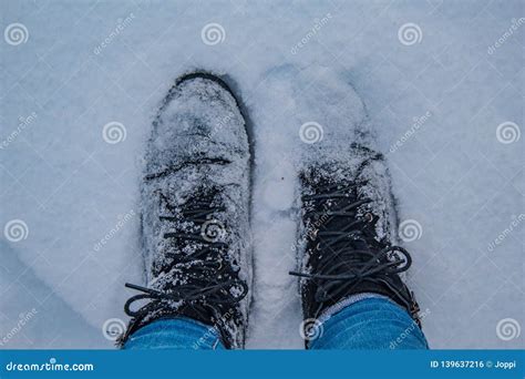 Feet On Snow Walk On Snowy Ground Stock Photo Image Of Harz Copy