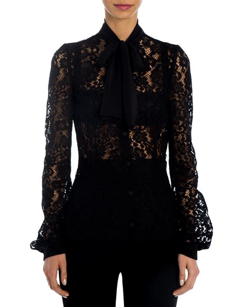 Lyst Dolce And Gabbana Lace Tie Neck Blouse In Black