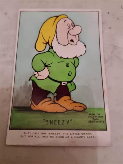 Postcard Walt Disneys Snow White And Seven Dwarfs Sneezy Vintage
