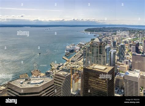 Seattle Skyline Aerial View Of Seattle Waterfront And Downtown