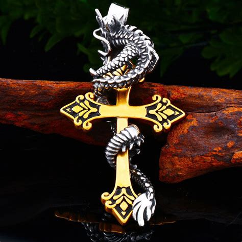 Dragon Cross Necklace Stainless Steel Dragon Vibe