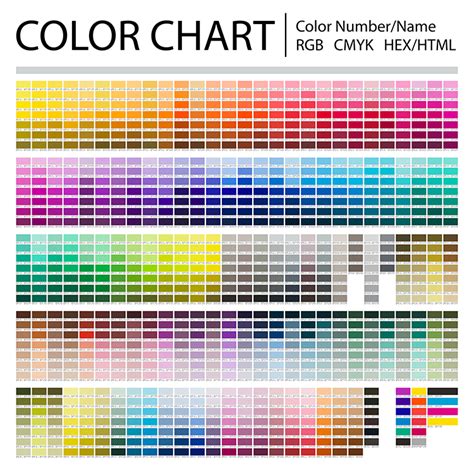 High Resolution Color Chart With Hex HTML RGB And CMYK Color Codes