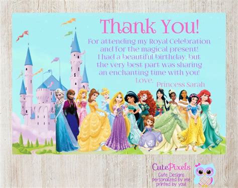 Disney Princess Thank You Card Princess Birthday Thank You Disney