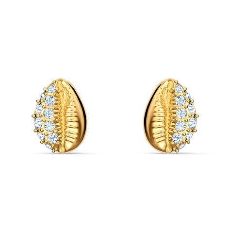 Swarovski Gold And Crystal Shell Stud Pierced Earrings Crystal Classics