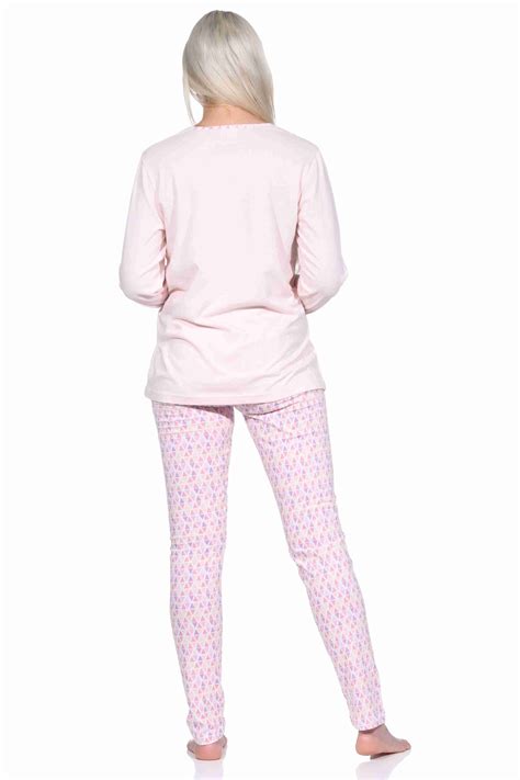 Damen Langarm Schlafanzug Pyjama Mit Allover Druck Und Frontprint 191 201 10 856 Tag Und