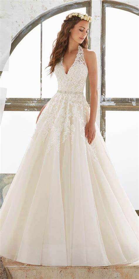 White Halter Wedding Dressv Neck Wedding Dressbride Dress With