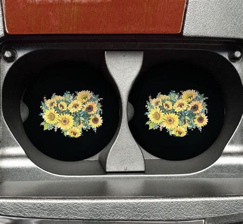 Floral Car Coasters Sunflower Car Coasters Floral Cup Etsy Car