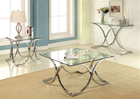 Cm4233 3 Pieces Contemporary Chrome Mirror Top Coffee Table Set Luchy Amor Furniture