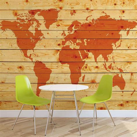 World Map Wood Planks Wall Paper Mural Buy At Europosters