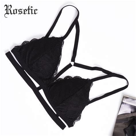 buy rosetic gothic 2018 sexy bras women black new spring patchwork lace cross