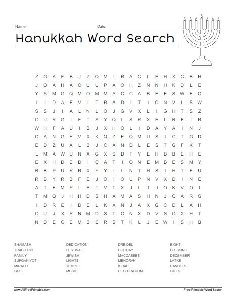 Hanukkah Word Search Free Printable