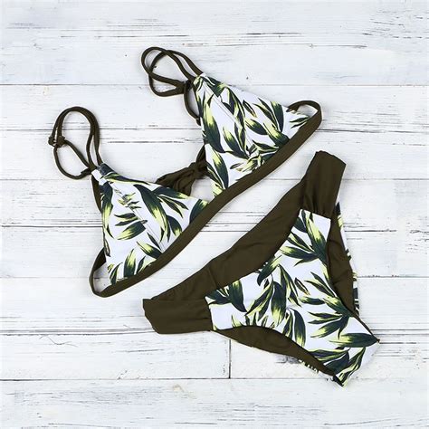 Hot Design Leaf Print Bikini Brazilian Push Up Flower Swimwear Swimsuit Female Bathing Suit Low