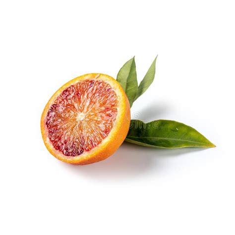 Half Of Blood Orange `tarocco` With Leaves Stock Image Image Of