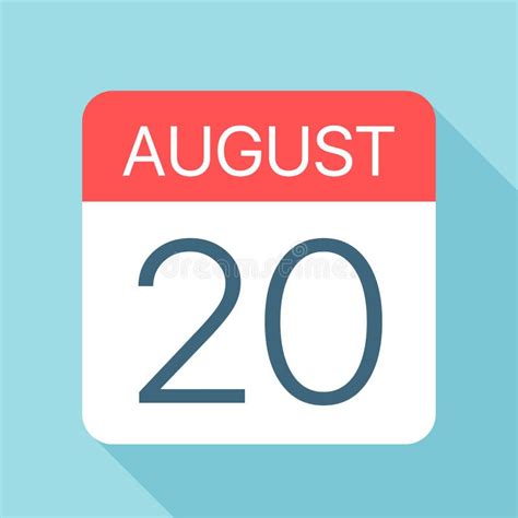 August 20 Calendar Icon Vector Illustration Of One Day Of Month