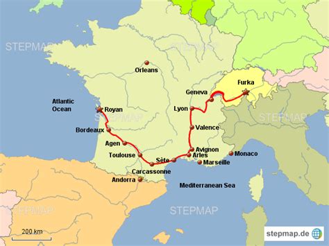 Karte von frankreich mit den größten städten sowie den nachbarstaaten. StepMap - Rhone mit dem 1Rad - Route gross - Landkarte für ...