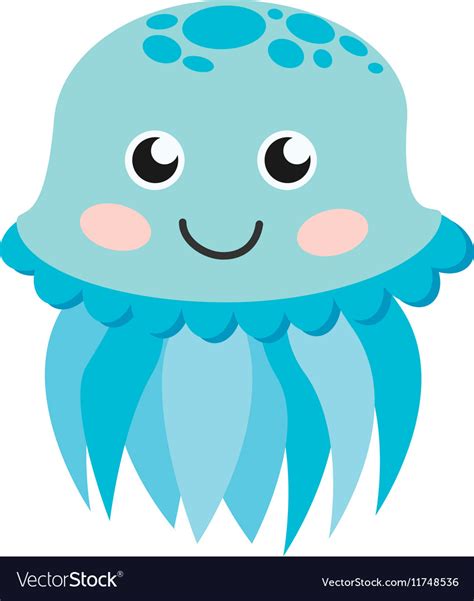 Cute Happy Jellyfish Cartoon Character Sea Animal Vector Image