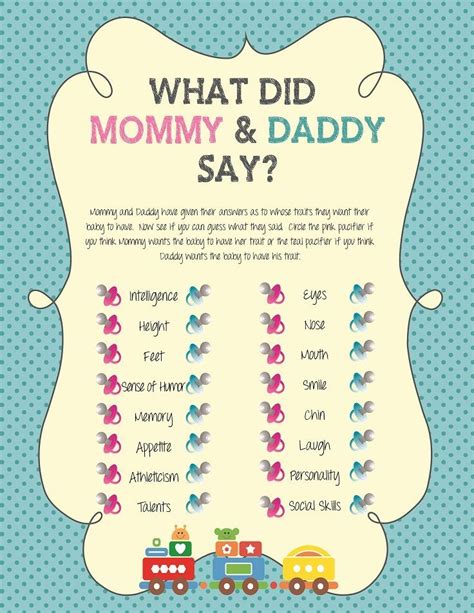 Baby Shower Game What Did Mommy And Daddy Say Train Shower Etsy