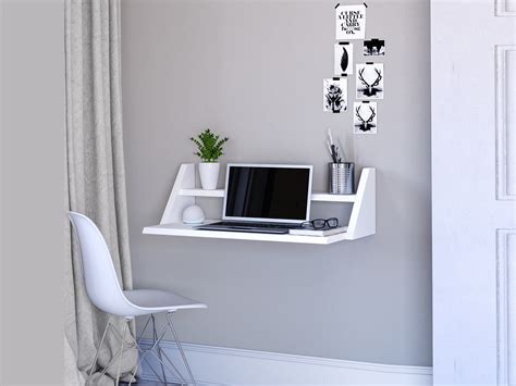 Reversible Wall Desk White Floating Desk For Wall With Wall Mounted