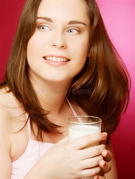 Young Woman Holding A Glass Of Fresh Milk Stock Image Image Of Girl Brunette 36927367