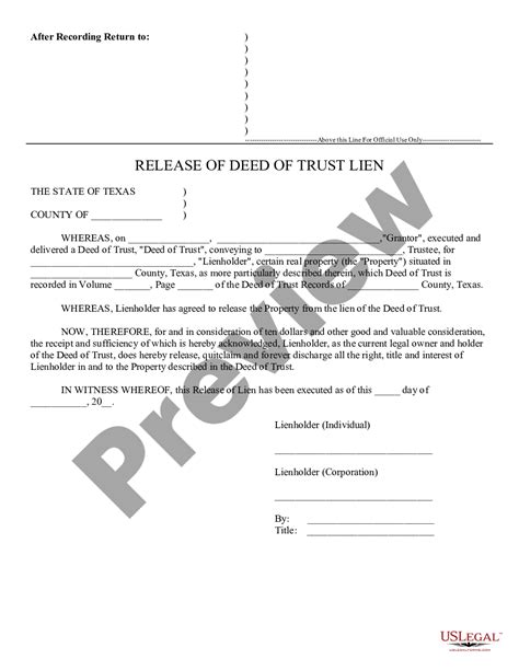 Release Of Lien Texas Form Us Legal Forms