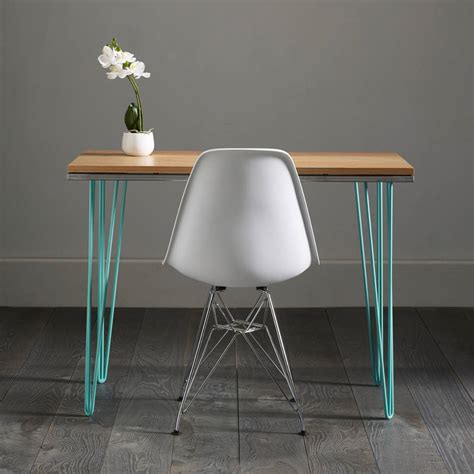 Oak Work Desk With Modern Turquoise Inlay By Wicked Hairpins