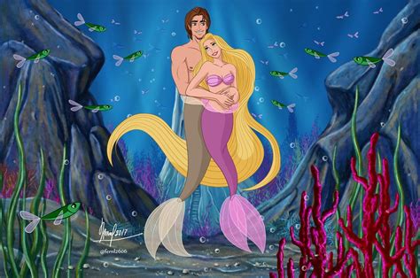 Flynn And Rapunzel Both As Mermaids Drawing By Fernl Deviantart Tangled Elsa Mermaid